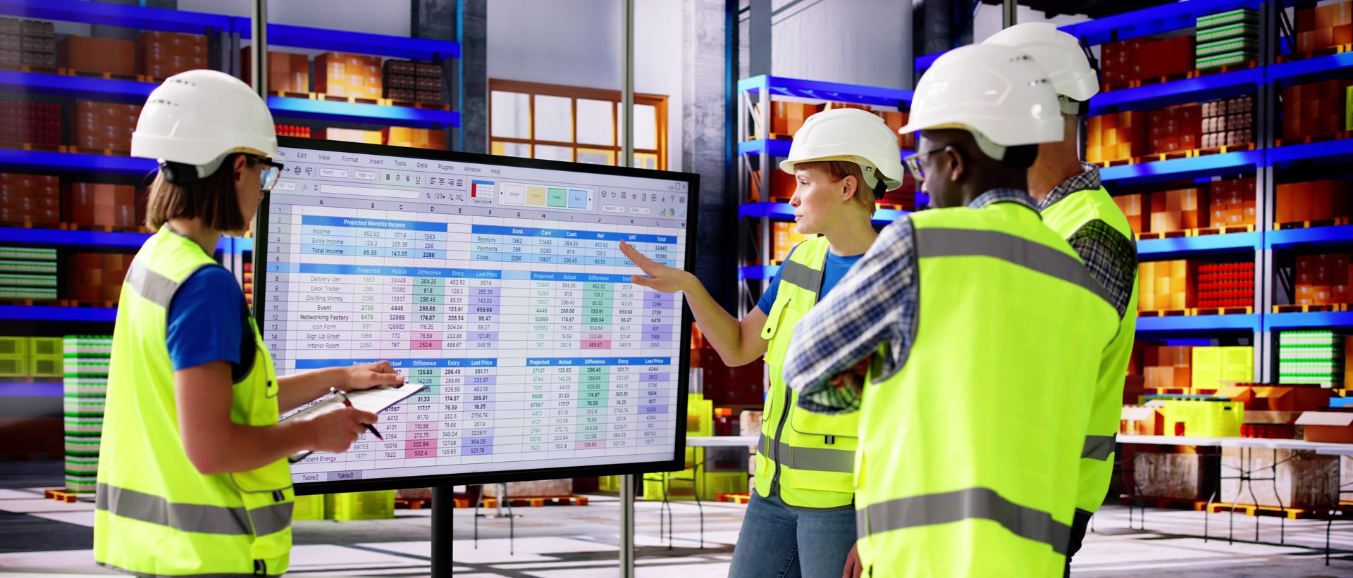 Warehouse Inventory Management On Touchscreen Monitor